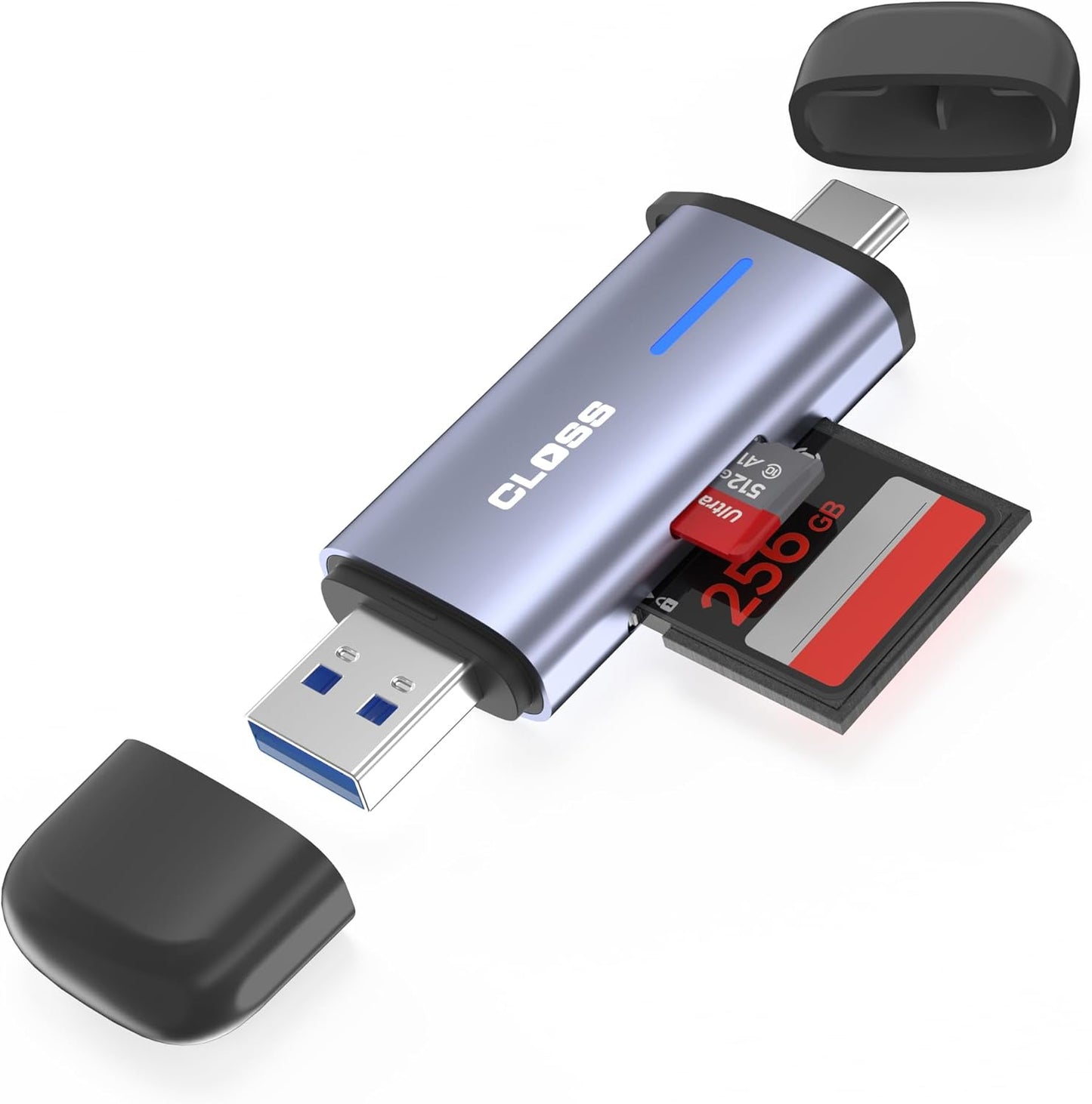 Closs 3.0 5Gbps 2-in-1 SD/SDHC/SDXC/MMC/UHS-I, 16/15, USB SD Card Reader, Type-C & USB-A Dual Slot Memory Card Reader