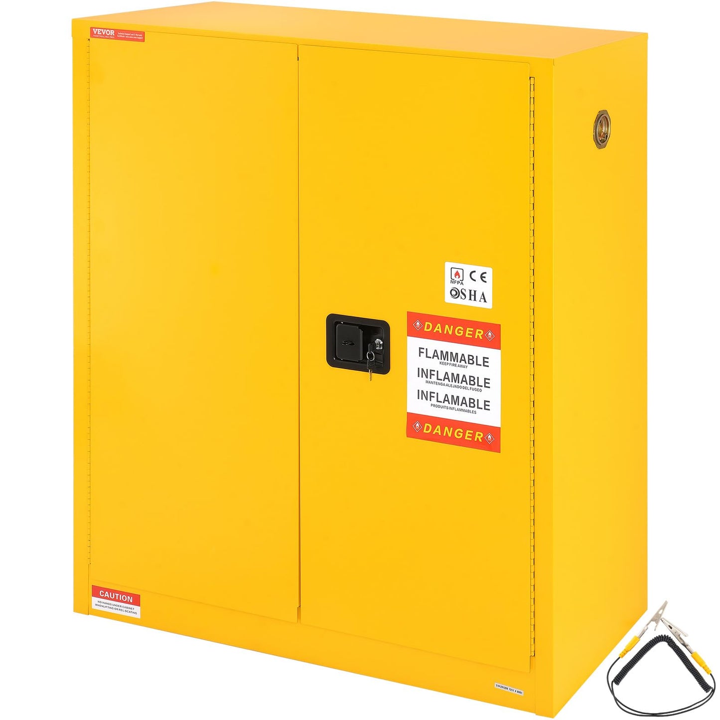 VEVOR Flammable Cabinet 18" x 43" x 50", Cold-Rolled Steel Flammable Liquid Storage Cabinet 34 Gal with 2 Adjustable Shelves/2 Manual Closing Doors for Industrial Use, Yellow
