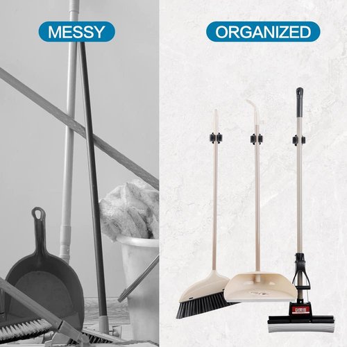 JAMEND Heavy-Duty Broom and Mop Holder - Wall-Mounted Organizer Rack for Garden Tools | Stainless Steel, Silver