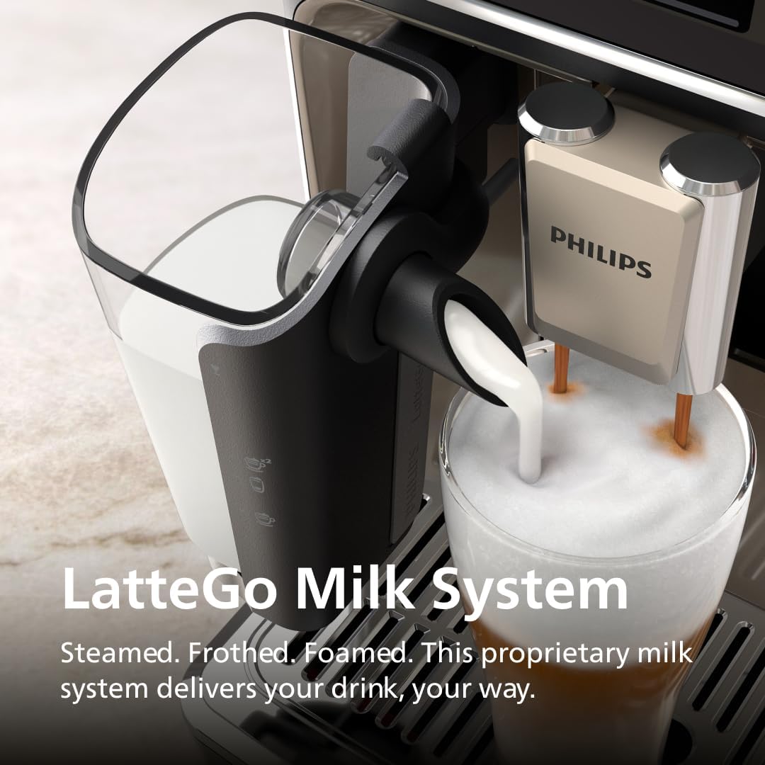 Philips 5500 Series Espresso Machine - Fully Automatic with LatteGo Milk System, 20 Pre-Sets, Black Chrome