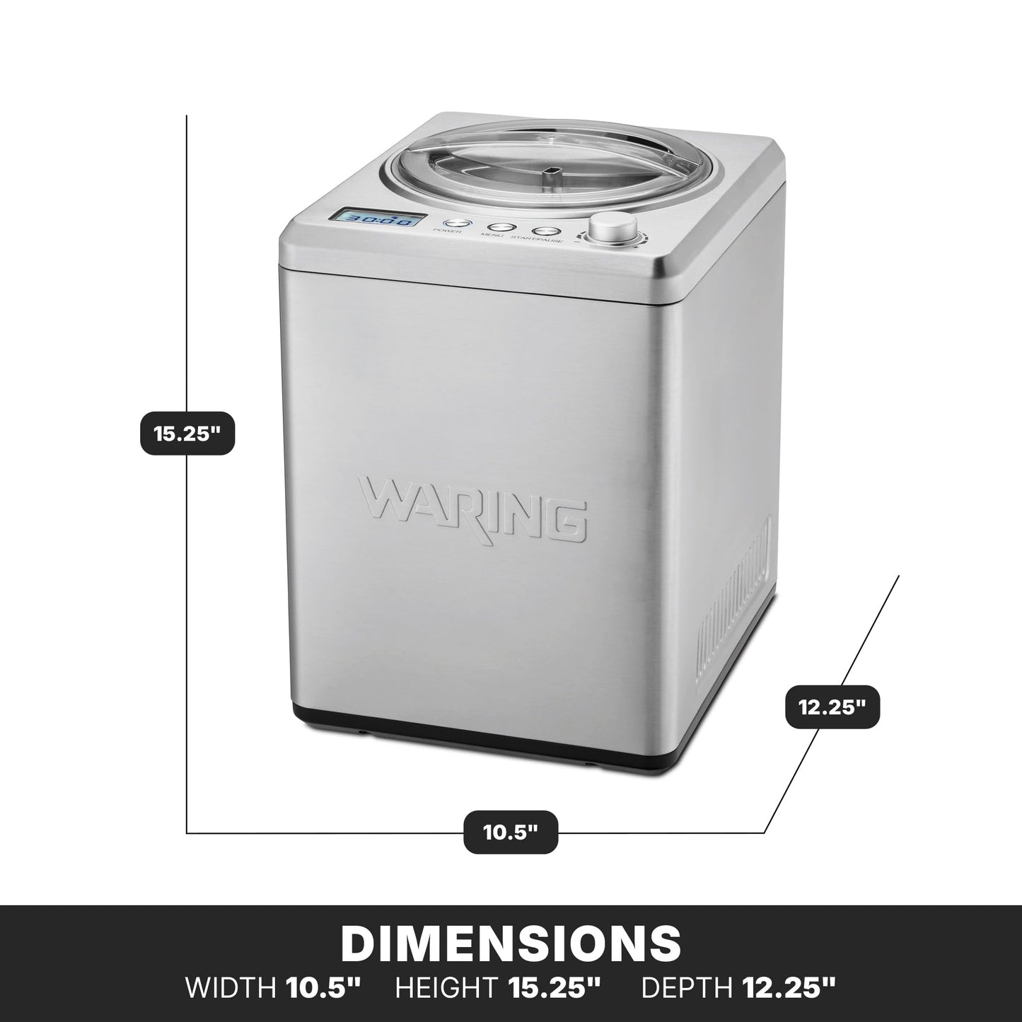 Waring Commercial 2.5-Quart Compressor Ice Cream Maker Machine, Built-in Compressor No Pre-Freezing, for Restaurants & Professional Kitchens, WCIC25