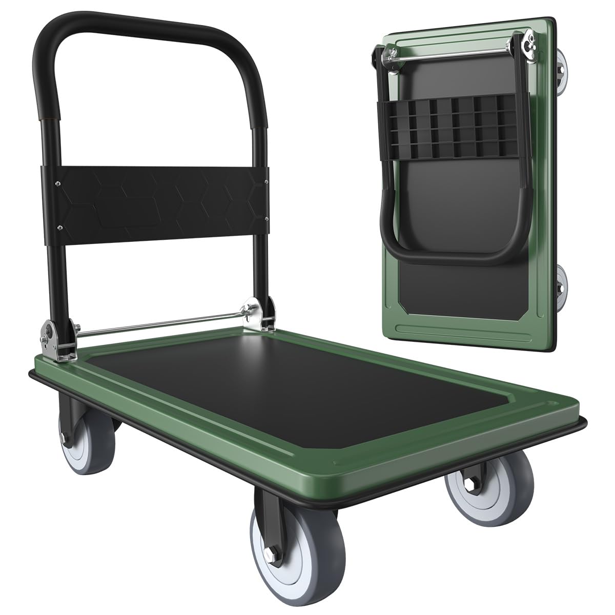 WUD Push Cart, Folding Mobile Platform Trolley,Thickened and Reinforced, 360° Swivel Wheels,35.4 “L x 23.6 ”W, 1100 lb. Green Dolly cart with Wheels