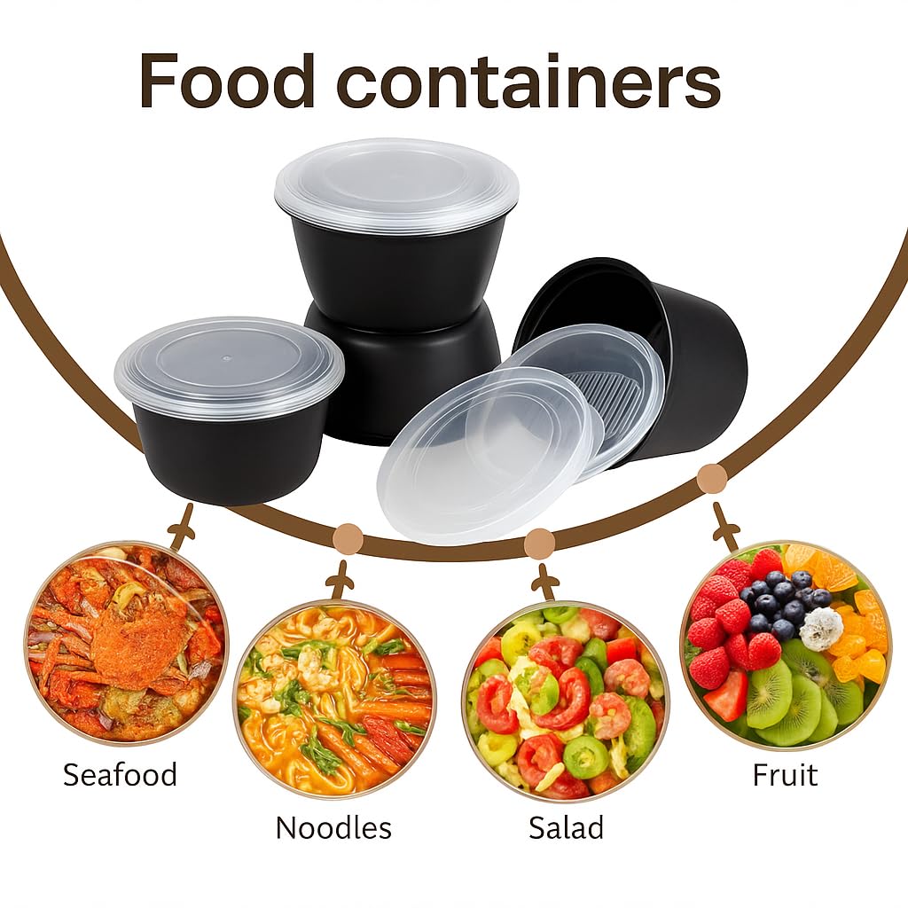50 oz Disposable Bowls with Lids – Double Layer Soup & Food Containers for Takeout, Salad & Healthy Meal Prep, Microwave & Freezer Safe (Available in 25/150 Sets)（25）