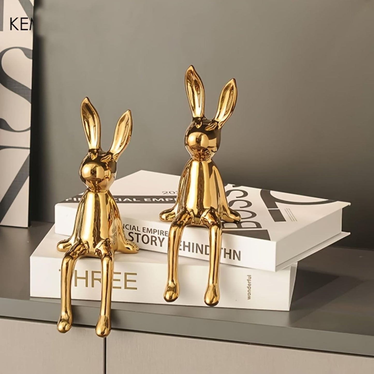 Regine Switzerland Ceramic Long-Eared Rabbit Statue - Luxury Home Decoration in Gold