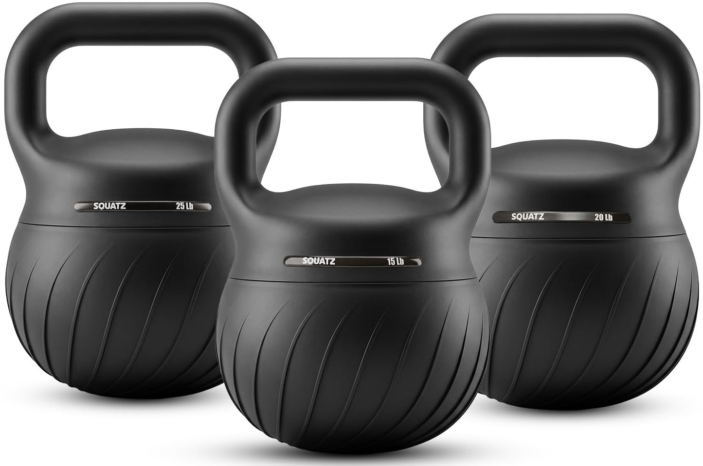 Squatz Soft Drop Kettlebell Set for Home Gym Strength Training - Cushioned Base Kettlebell Set with Wide Grip Handle, Floor-Safe Design, 15 lb, 20 lb, and 25 lb Weights for Full Body Workouts