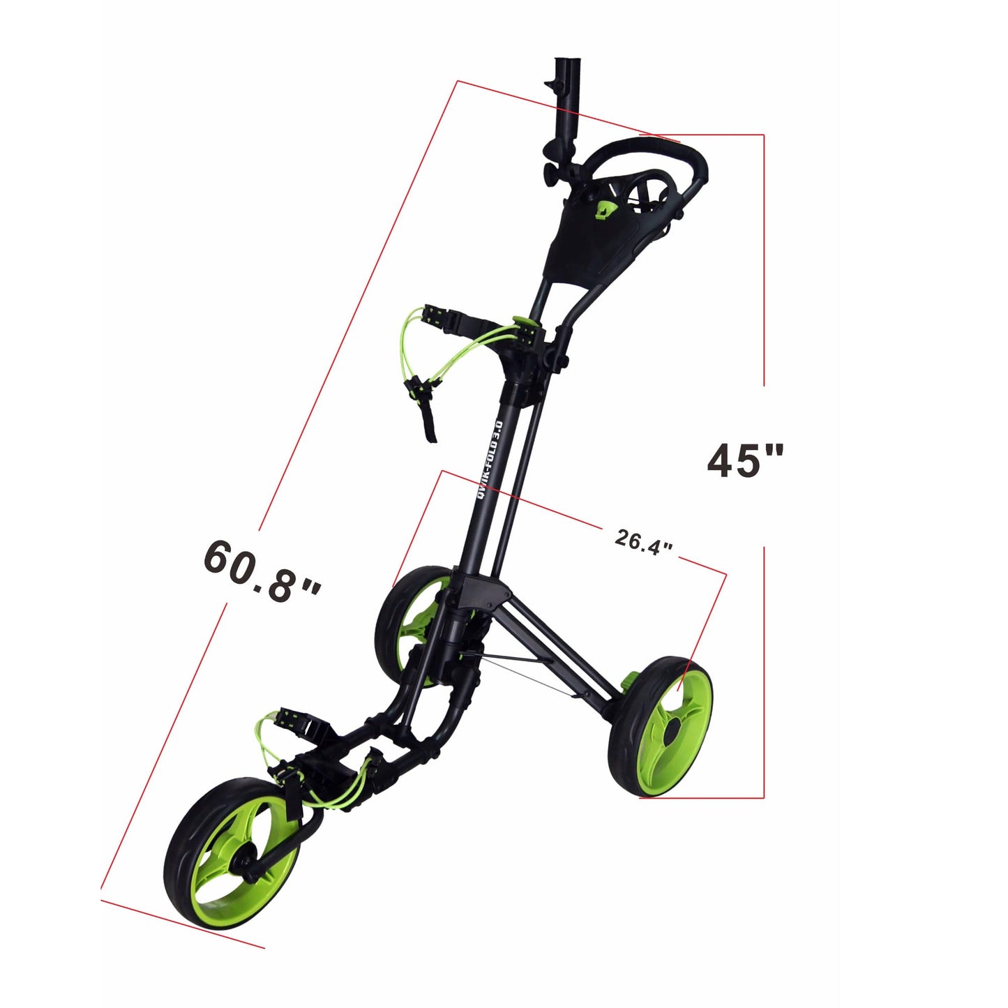 Qwik-Fold 3-Wheel Golf Push Cart with Foot Brake – 1-Second Fold & Unfold Trolley, Lightweight Aluminum Frame, Adjustable Handle, Smooth Ball-Bearing Wheels, Umbrella Holder & Storage - Lime