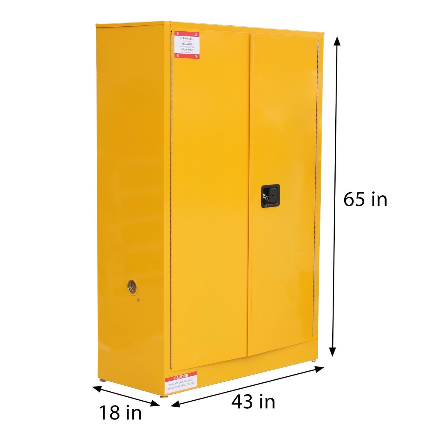 GarveeTech 45 Gallon Flammable Cabinet, 43" x 18" x 65" Galvanized Steel Safety Cabinet Fireproof Chemical Storage Cabinet with Double-Wall Steel, Lockable Manual-Close Doors for Lab Garage - Yellow