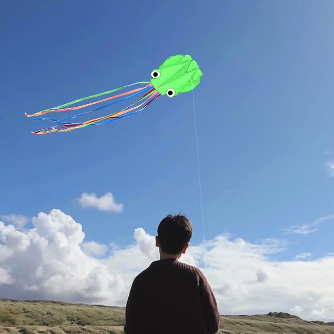 Octopus Kites for Kids & Adults Easy to Fly, 24”x 158” Large Soft Kite Kit for Boys and Girls, Single Line 3D Beach Kite Set for Teens,Perfect for Outdoor Activities