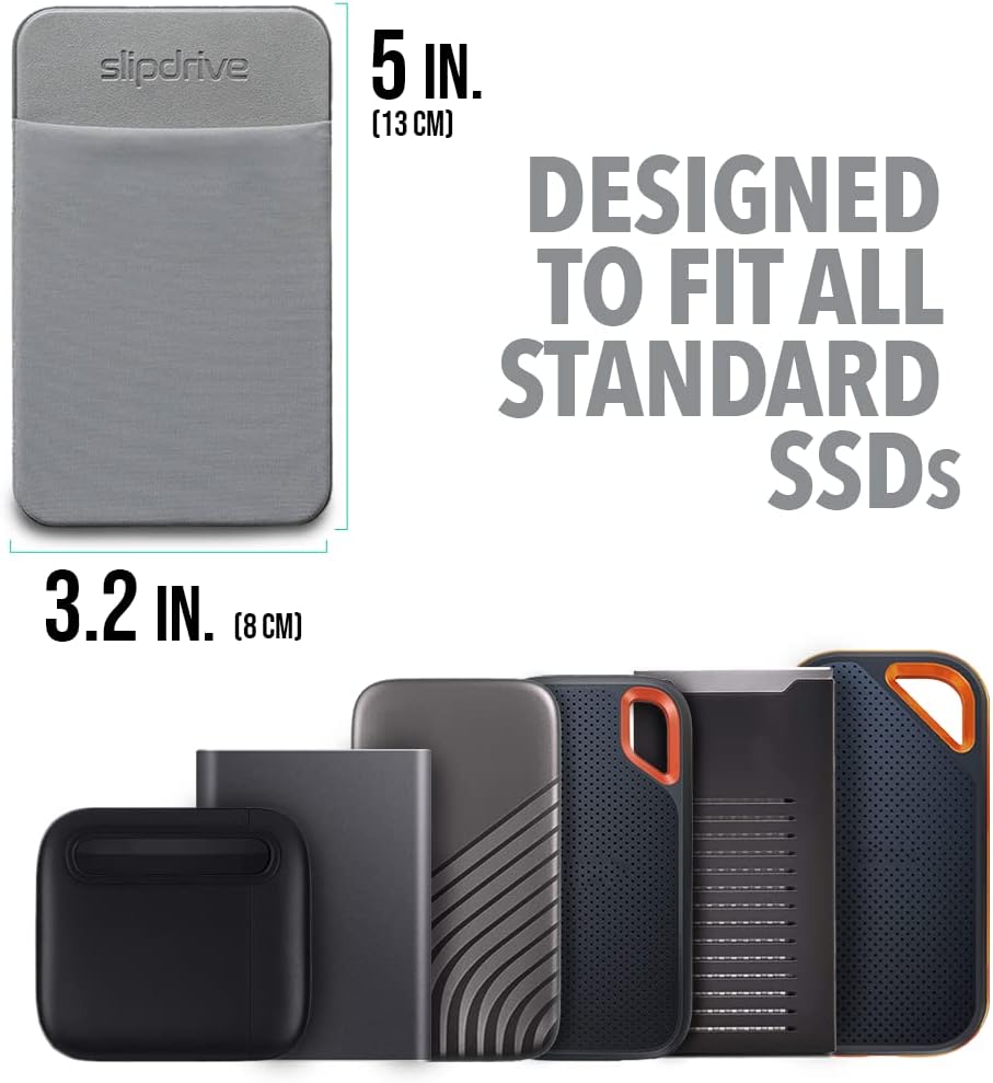 Slipdrive 5 3.2 - Portable Hard Drive Sleeve for Laptop - SSD Solid State Drive - Reusable Adhesive - x Stick on