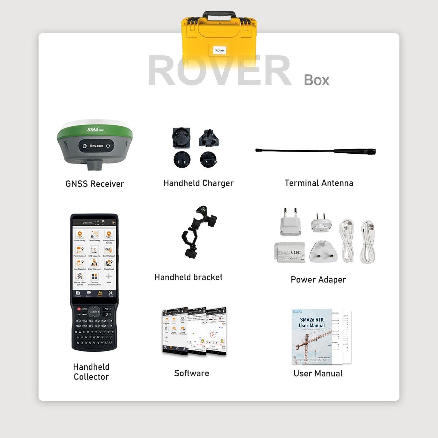RTK GNSS Surveying Equipment Switchable Rover 32G Storage | Handheld Collector + Survey Software | Work as Base Station for Drones | Static & RTK Land Survey | SMA26 Pro(Pole Not Included)