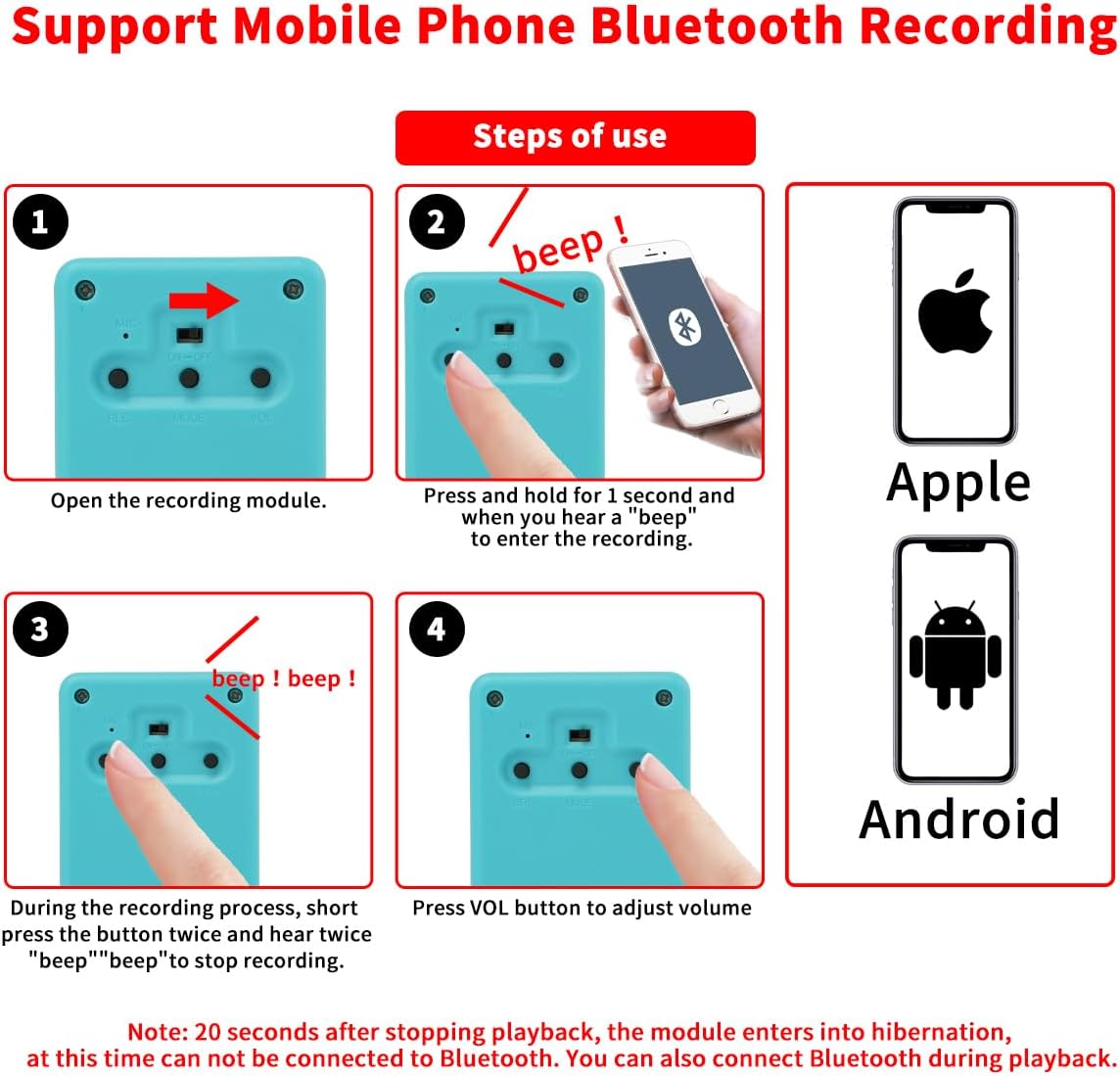 XLW Speaker,16MB Box,16 Sound Module with Voice Recorder Box, Support Bluetooth & MIC Recording Audio Min Easy Sound