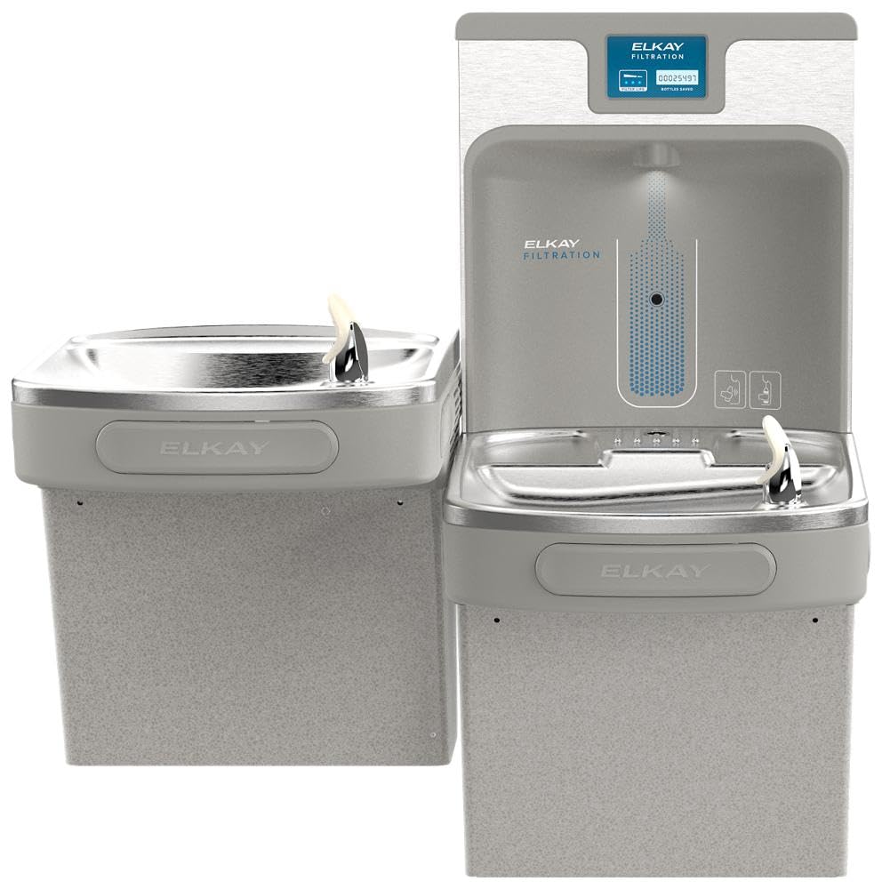 Elkay LZSTL8WSLK Filtered Bi-Level Fountain & EZH2O Bottle Filler, Lt. Gray 120V
