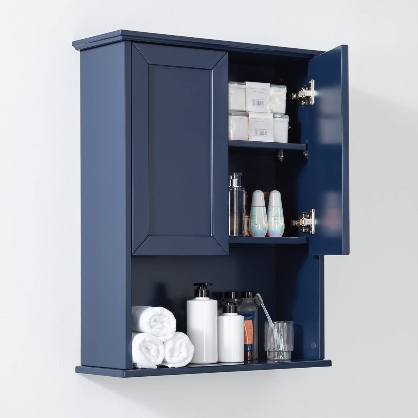 VANIRROR Navy Blue Bathroom Cabinet Wall Mounted with 2 Doors and Adjustable Shelf, 23"x29" Wooden Medicine Cabinet Over Toilet Storage Wall Hanging Cabinets for Bathroom,Bedroom,Kitchen,Laundry Room