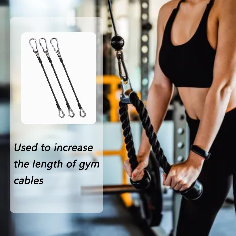 LOOEEL 3PCS Gym Cable Extension,Gym Extension Cable-Thick 0.2",Fitness Extension Rope Attachments Compatible Replacement Gym Cables Machine Extension for Tricep Pull Down,Leg Extensions Machine