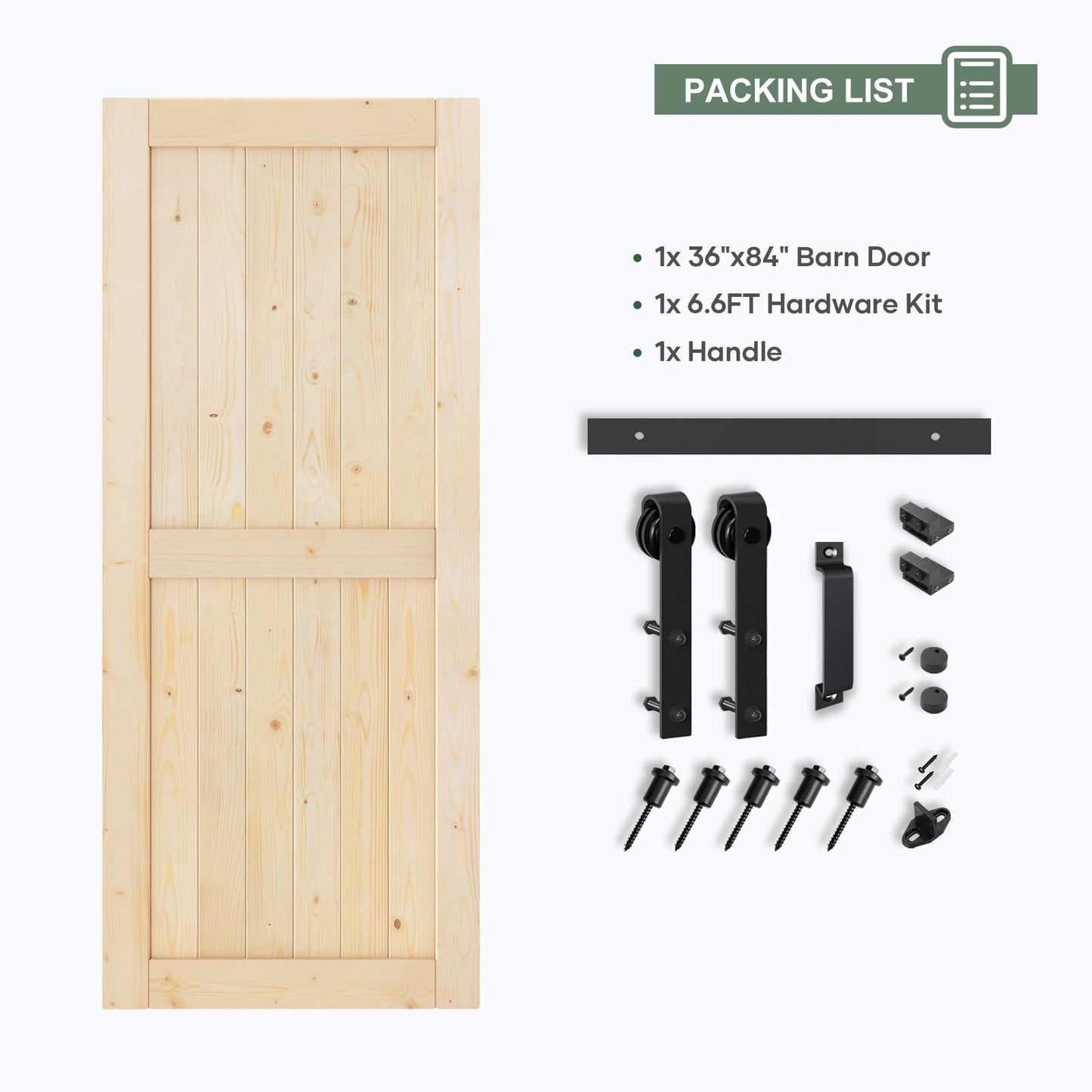ROYMELO 36x84 inch Sliding Barn Wood Door Slab with 6.6ft Hardware Kit, Requires Simple DIY Assembly