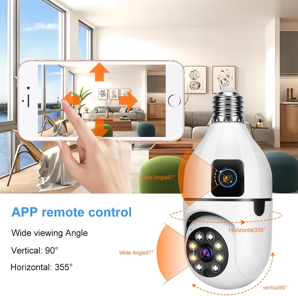 BISHKJOK 6MP Bulb 360 2-Way E27 Dual-Lens Light Security Camera, TUYA Indoor Pan/Tilt WiFi Cam with Auto Tracking