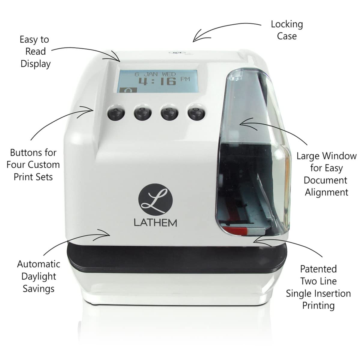 Lathem LT5000 Electronic Multi-Line Date and Numbering Document Stamp Time Clock, Clear, Gray, 7.1" x 6.1" x 7"