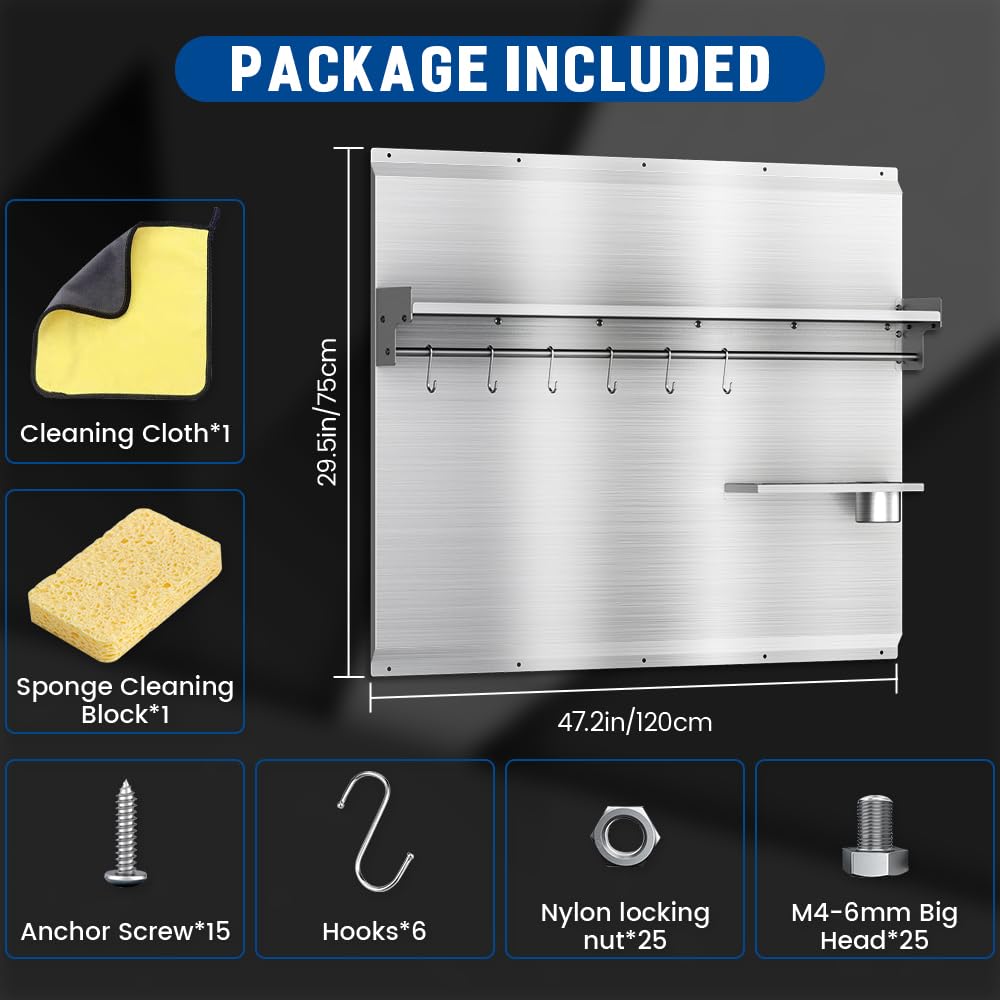 VENFAN 48"x 30" Stainless Steel Backsplash, Range Backsplash with Storage Shelf & Knife Rack, Stainless Steel for Stove Wall Shield with Pre-Drilled Holes