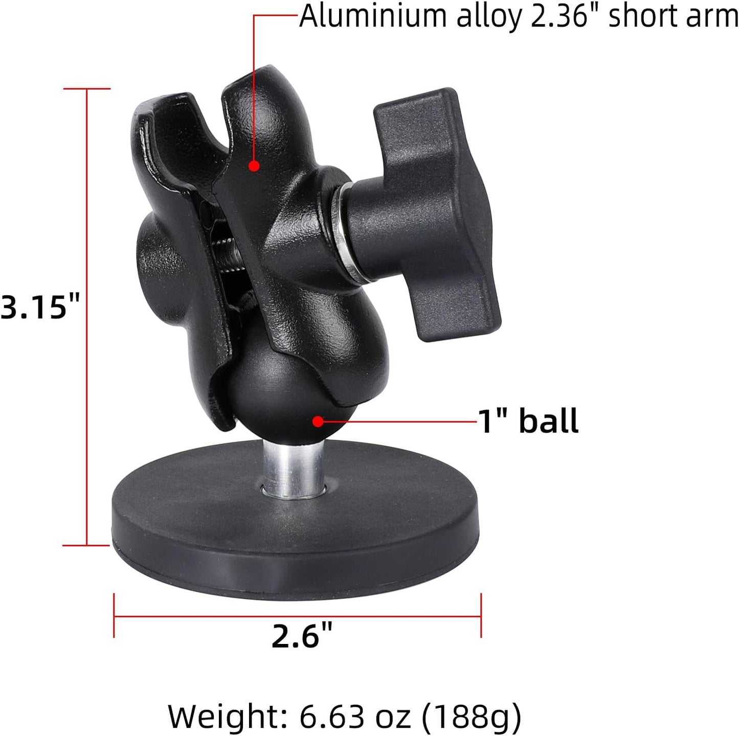FPN 66mm 25mm /1 inch 2.36" Diameter Round Heavy-Duty Magnetic Base Mount with Rubber Coating Ball & Double Socket Arm
