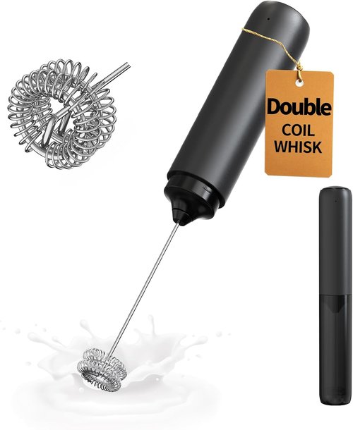 Circle Joy Rechargeable Milk Frother - Dual Coil Electric Whisk for Coffee & Matcha | Portable Handheld Mixer, Black