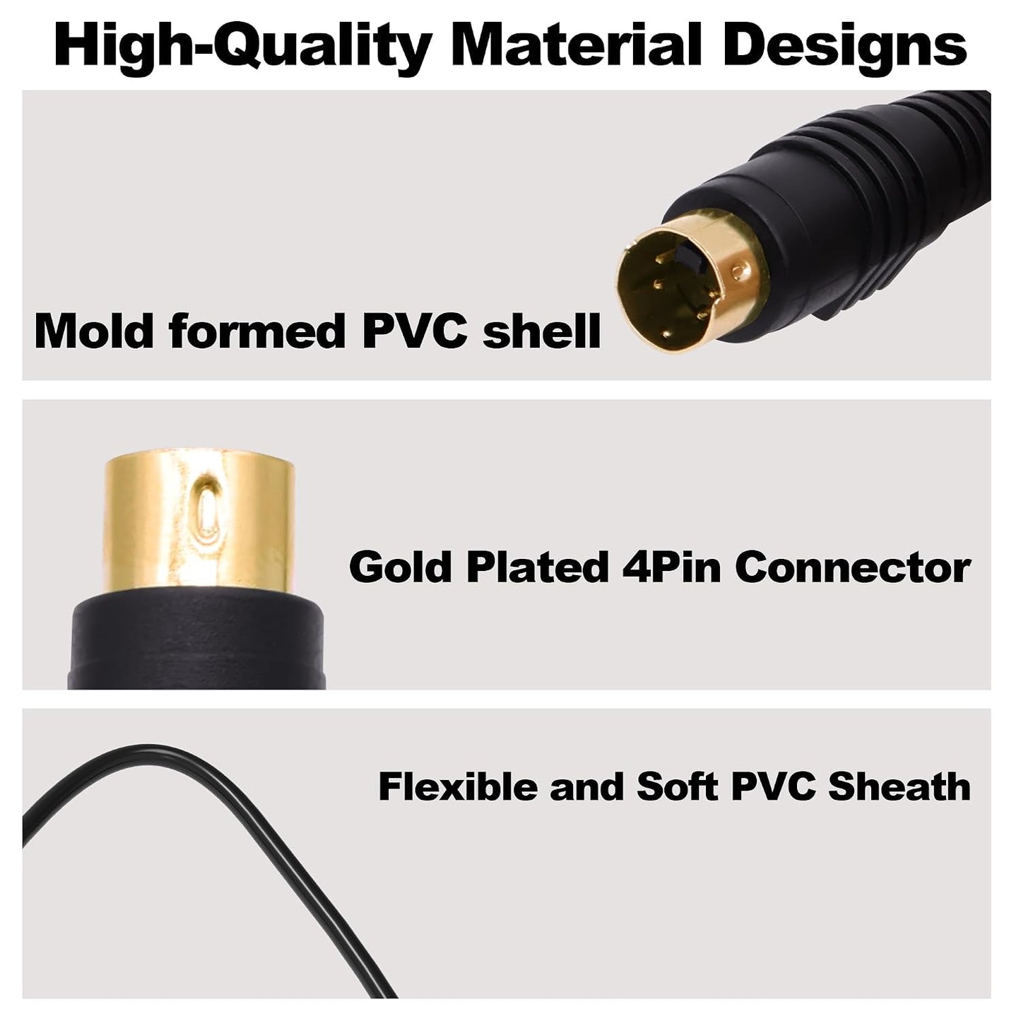 YARCHONN 4 -1.5M-2Pcs (ML) S-Video Cable Pin Mini Din SVideo Male to Male Extension Cable,SVHS Lead Cord Male Connector