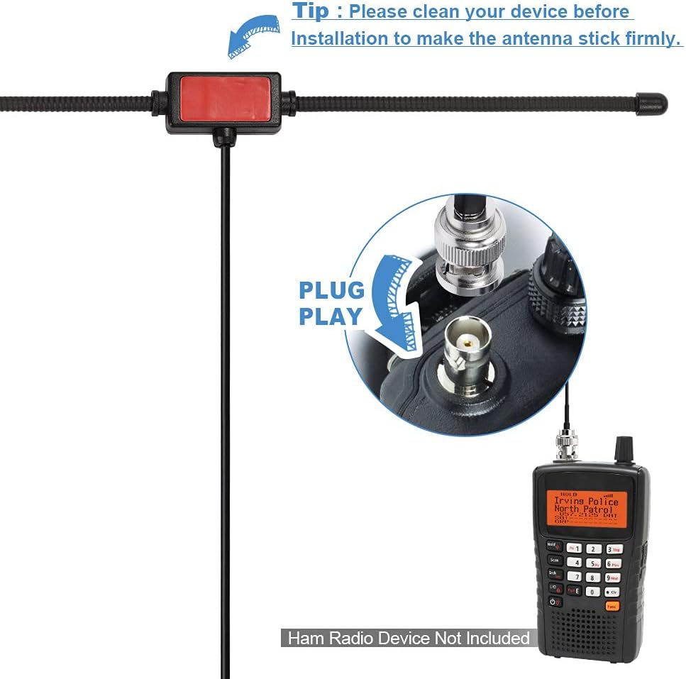BINGFU 20-1300MHz Police Radio Scanner Dipole Antenna Adhesive Mount BNC Male Vehicle Mobile Ham Amateur Antenna