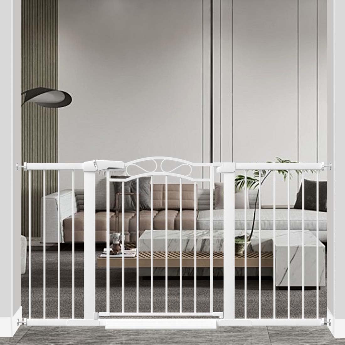 Fairy Baby 57.1"-59.8" Extra Wide Press Mounted Baby Gate Indoor for Kids Or Pets Walk Thru No Drill Long Dog Gates for The House Doorway Child Safety Gate