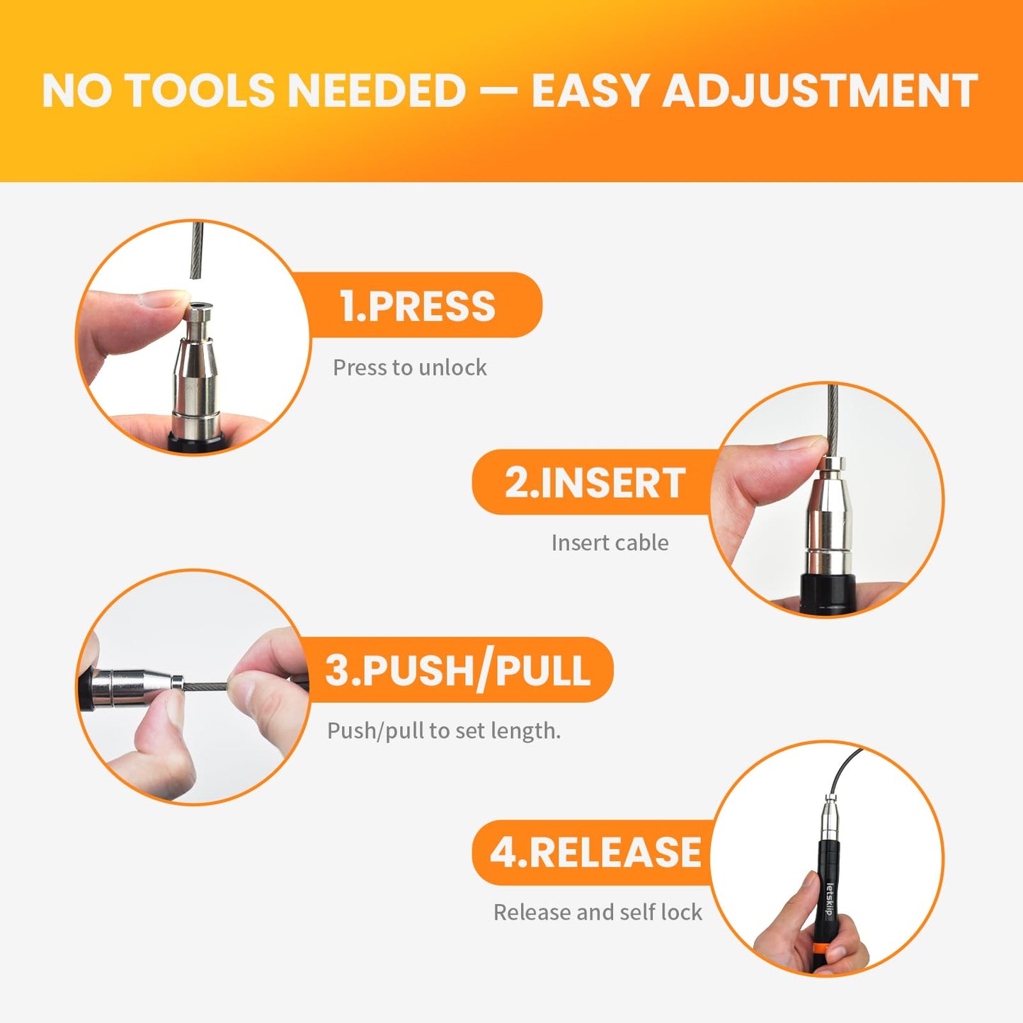 Letskiip Speed Jump Rope for CrossFit & Boxing - Secure Self-Locking Adjustable Skipping Rope for Men & Women - Anti-Slip Aluminum Handles & Smooth Ball Bearings for Double Unders, HIIT, Home Gym (2 Cables Included)
