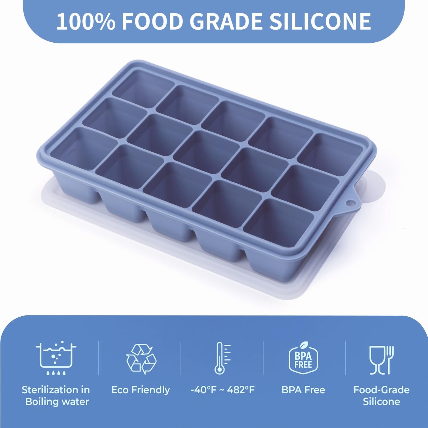 2 Tbsp Silicone Freezer Molds - Perfect for Storing Garlic, Herbs, Ginger, Pesto, Tomato Paste, Lemon Juice, Purees and More - Silicone Food Freezer Tray (Blue 2 Pack)