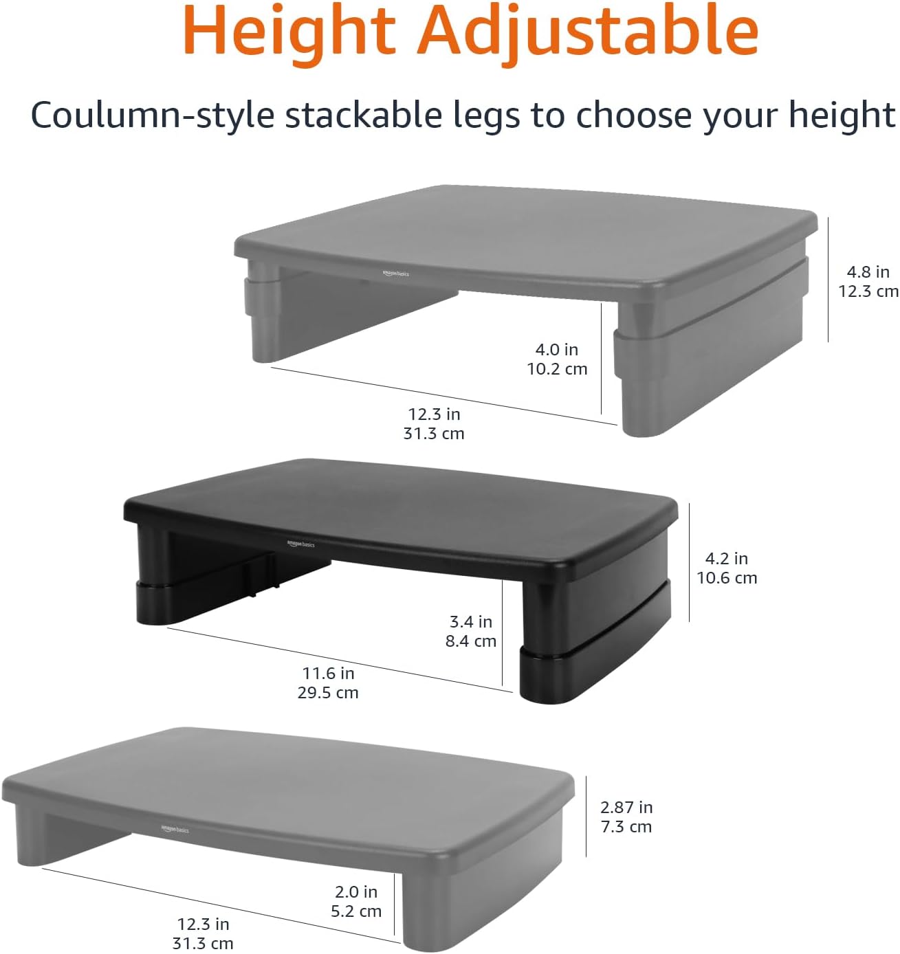 22lbs, Amazon Basics Height Adjustable Monitor Stand Riser with Storage Organizer, Multifunctional Desk Accessories