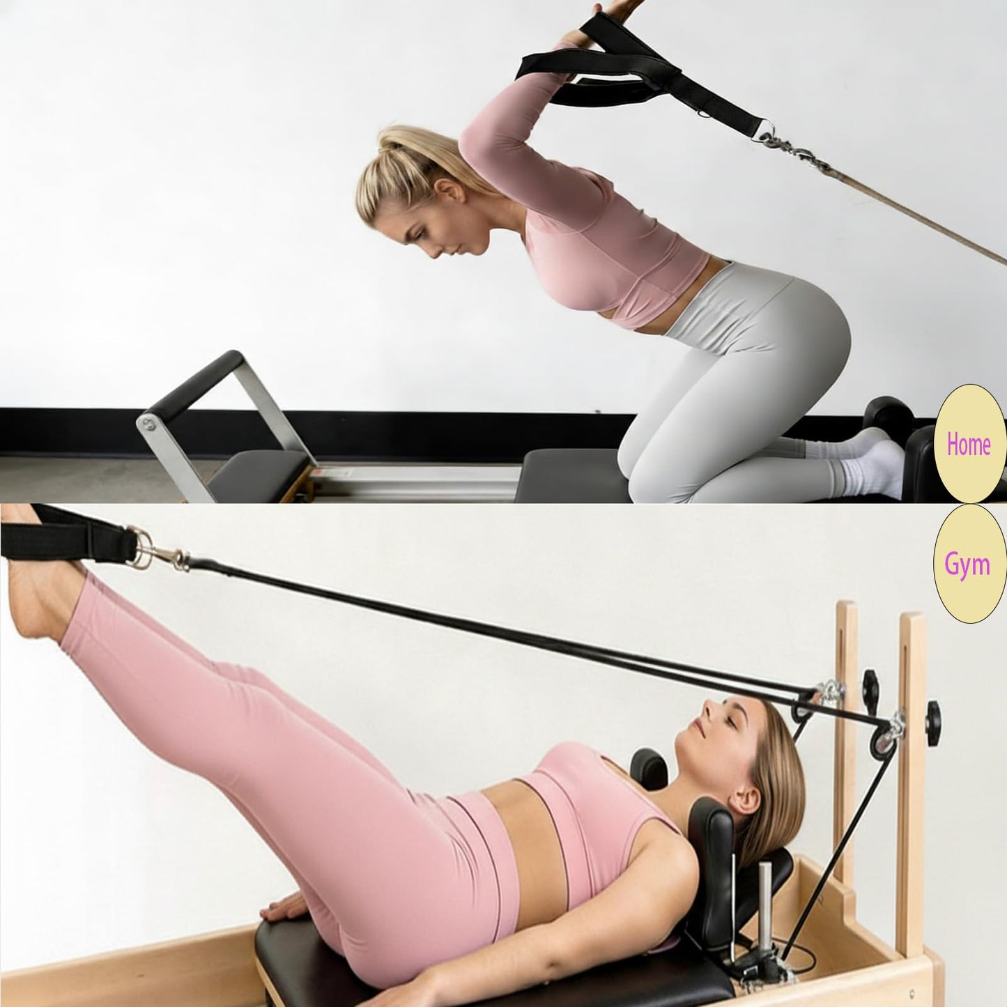 Arisenca Pilates Double Loop Straps with Extra Padding, Adjustable D Ring Reformer Straps for Home Gym, Yoga Stretching, Core Strength Training