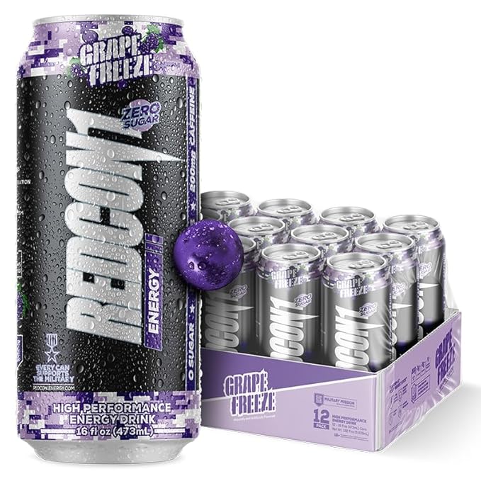 REDCON1 Energy High Performance Drink, Grape Freeze - Zero Sugar Energy Drink with Alpha GPC Nootropic - 200mg Natural Caffeine from Green Coffee Beans - Vitamin B6, B12 & B5 to Boost Mood (12 ct)
