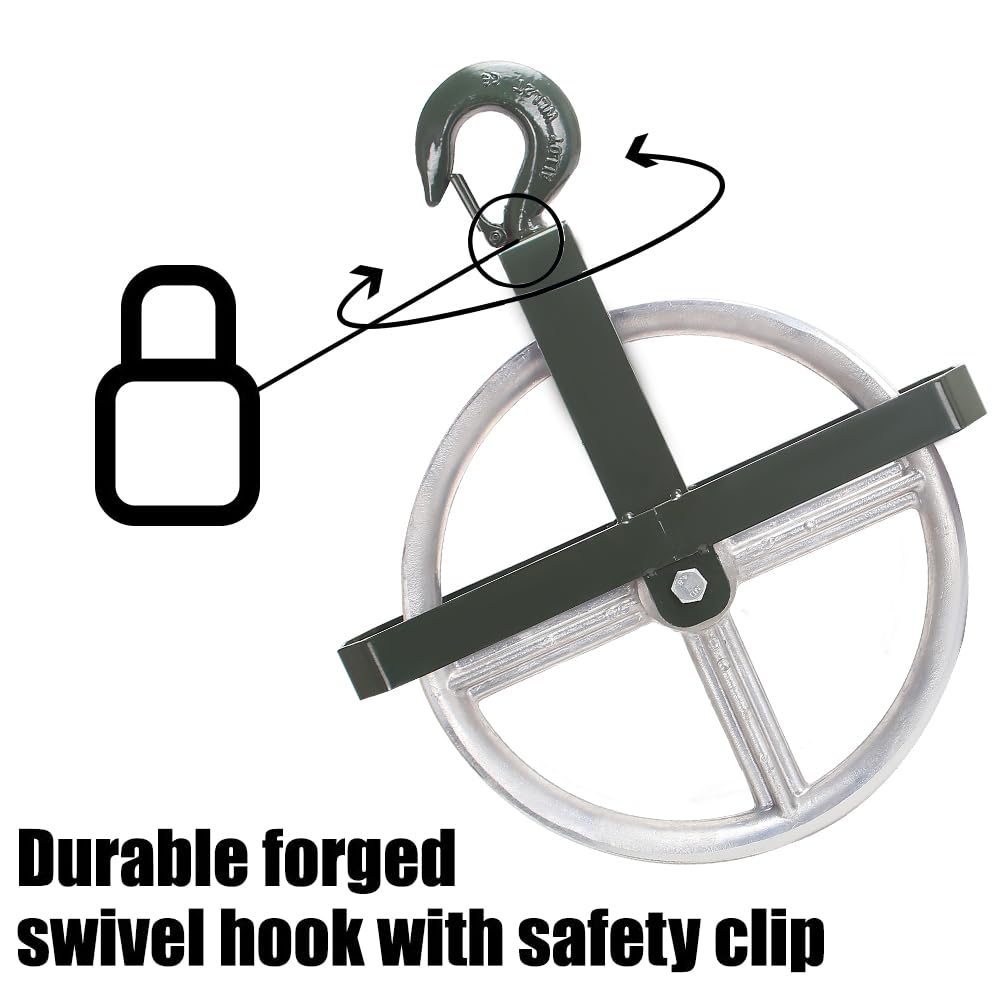 POPMOON Scaffold Hoist Pulley 12" Scaffolding Wheels Aluminum Pulley Wheel 1000lbs Ladder Hooks Pulleys for Lifting with Rope
