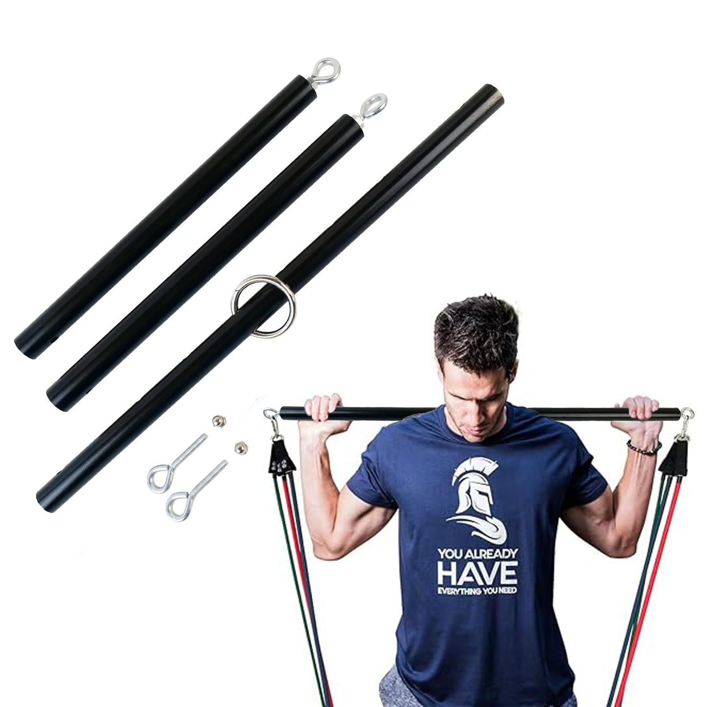 Spreader Bar Black Silver Red Gold Adjustable Exercise Stainless Steel Bar with 2 Fixed Rings, Yoga Training Fitness Gear, Workout Bar,Sports Gym Kit (Black)