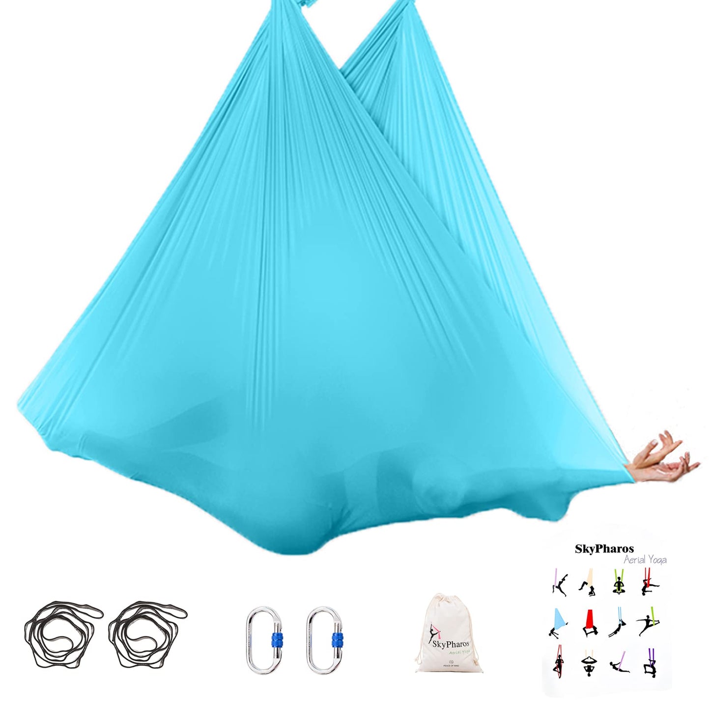 SKYPHAROS 5.5 Yards Aerial Silks Yoga Swing Set - Aerial Yoga Hammock Kit Anti-Gravity Flying for Fitness, Low/Non Stretch Nylon Tricot Fabric Hardware Included for Dance