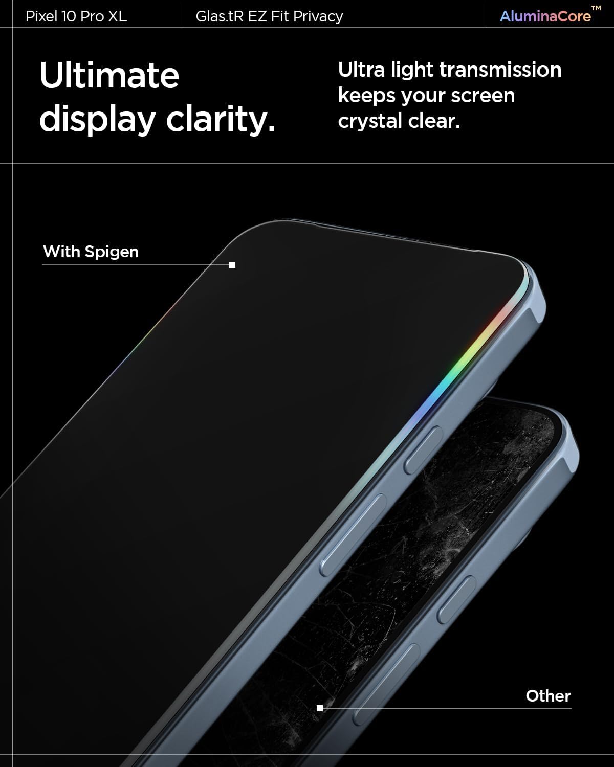 10 9 [2 Pack] 9H+ Spigen AluminaCore Tempered Glass Screen Protector [GlasTR EZ FIT - Privacy] designed for Pixel Pro