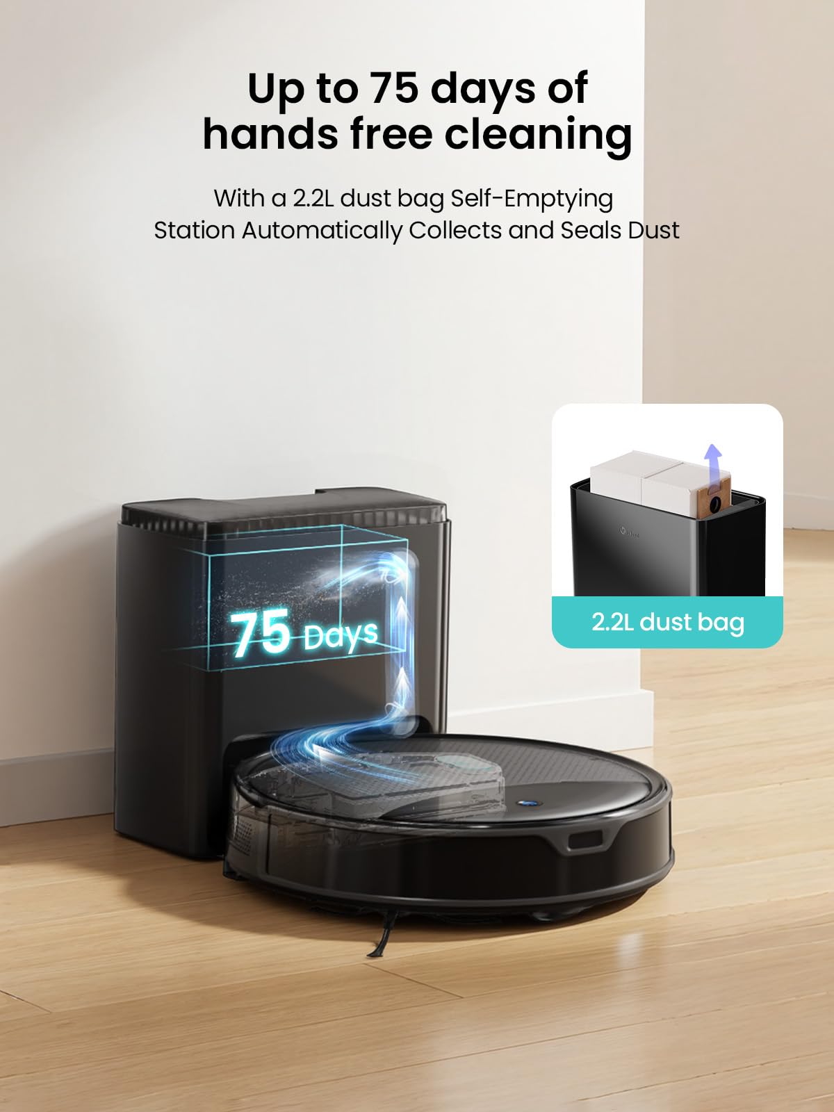 Lefant M350 Max Robot Vacuum and Mop,10000Pa Powerful Suction,75-Day Self-Emptying,240 Min Runtime,2.4G WiFi/Alexa/APP Control, Precision Mapping,Carpet & Hard Floors,Black