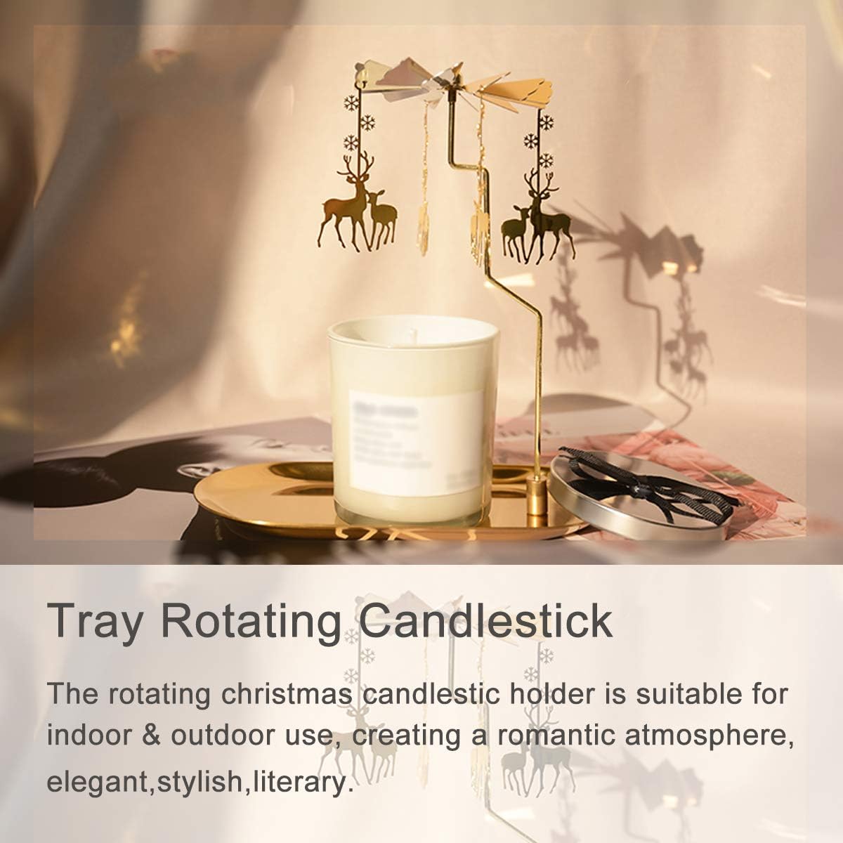UCINNOVATE Christmas Spinning Candle Holder - Deer Rotating Candlestick Set for Romantic Home Decor | Golden