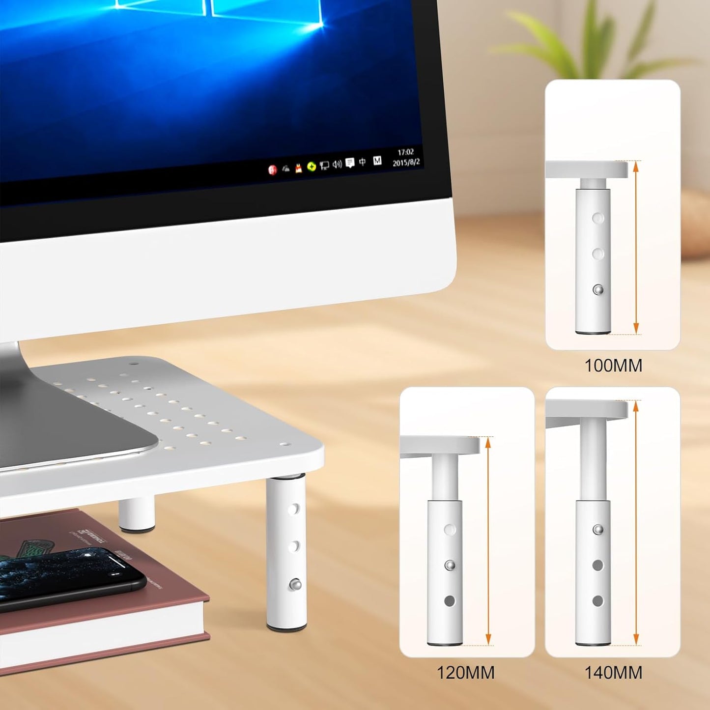 Riser,3 370X235MM 2 Packs,White Bracwiser Monitor Stand Level Height Adjustable Desktop monitor stand for Computer
