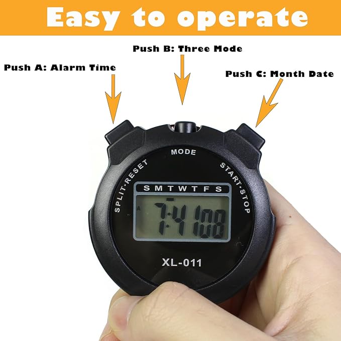 6-Pack Multi-Function Electronic Digital Sport Stopwatch Timer, Large Display with Date Time and Alarm Function, Sports Coaches Fitness Coaches and Referees Black