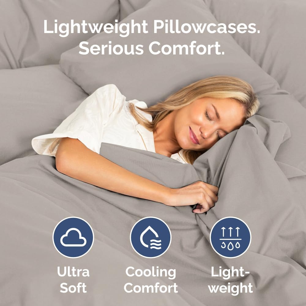 Skiennix Standard Pillow Cases Set of 4 | Ultra Soft Hotel Quality Covers - Light Grey, Machine Washable
