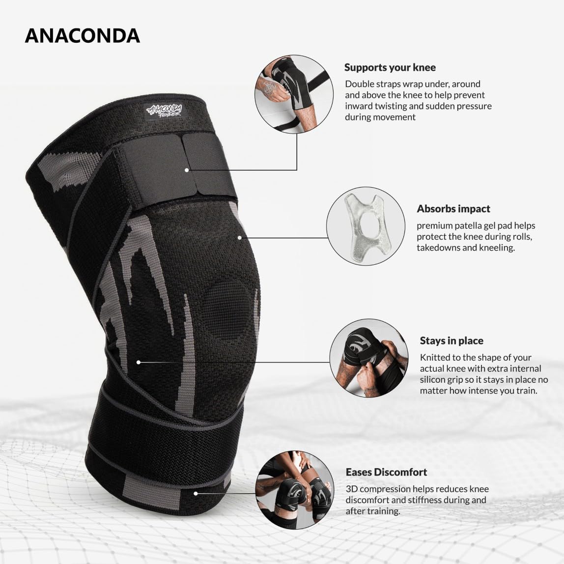 Anaconda Fightwear Stabilizer Knee Brace (Large) - Compression Support Sleeve with Spring Stabilizers for Shock Absorption & Joint Health - Fits Left or Right Leg - Ideal for Athletes - 2 Pack