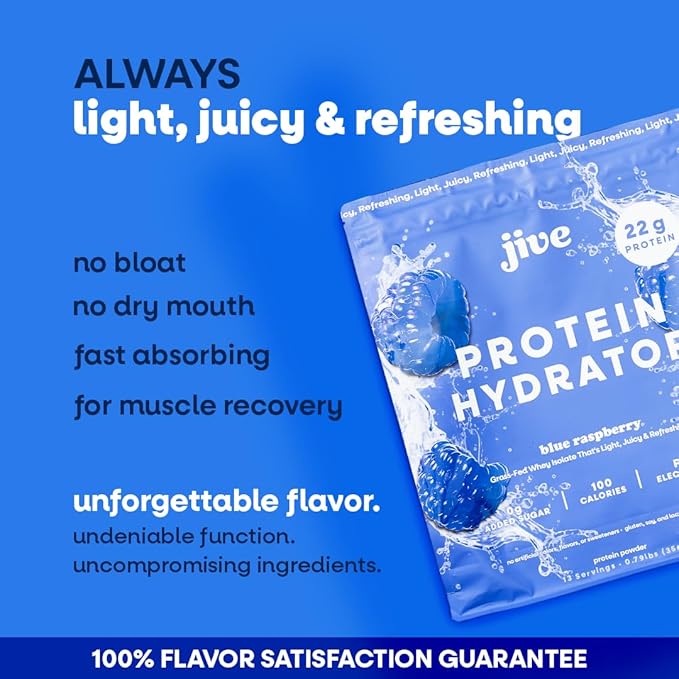Jive Clear Protein Powder - 22g Grass-Fed Whey Isolate, 13 Servings - Blue Raspberry - 895mg of Electrolytes - Zero Added Sugar - Clear Drink Protein Water & Juice