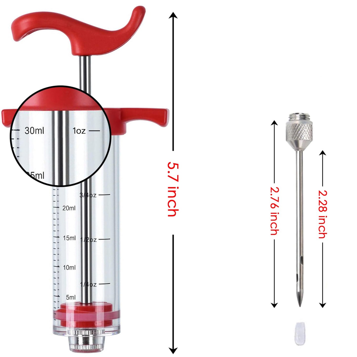 Plastic Meat Injector, Turkey Injector Syringe, Marinade Injector Turkey Injection Kit, Meat Injectors for Smoking, BBQ Grill Injector, Red 1oz (1 Injector 1 Needle)