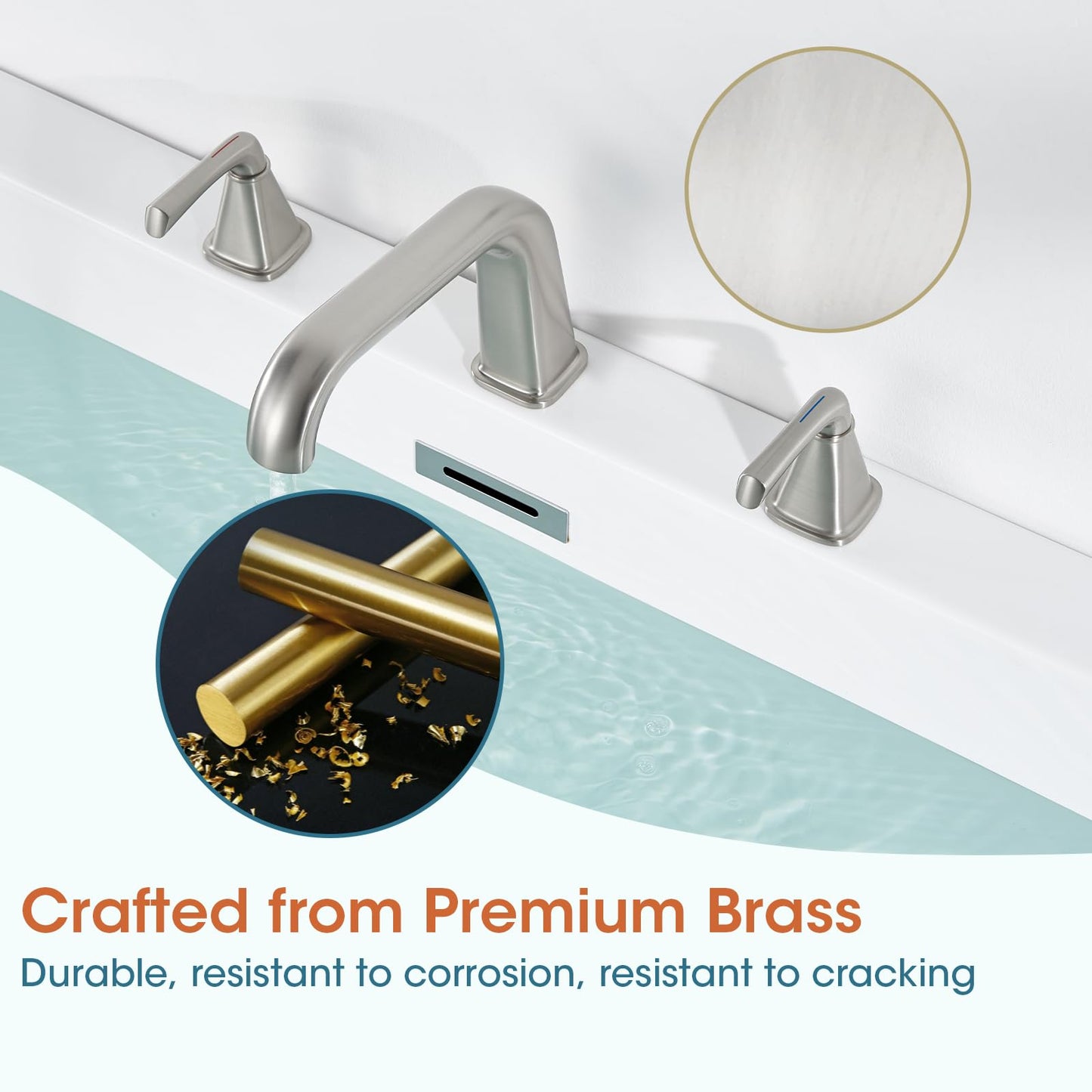 Bathtub Faucet Set 3 Hole, Brushed Nickel Roman Bathtub Faucet, High Flow Deck Mount Tub Faucet, Widespread Garden Tub Faucet 2-Handle with Hot & Cold Supply Lines