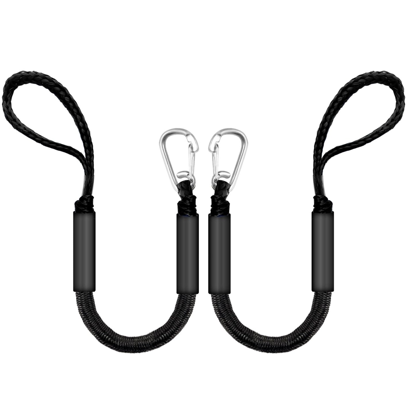 ZRSCHYG Bungee Dock Lines for Boats 2FT, Boat Tie Downs for Dock with Hooks, Elastic Dock Ties for Small Boat Jet Ski Kayak Mooring (2 Foot, 2-Pack, Black)