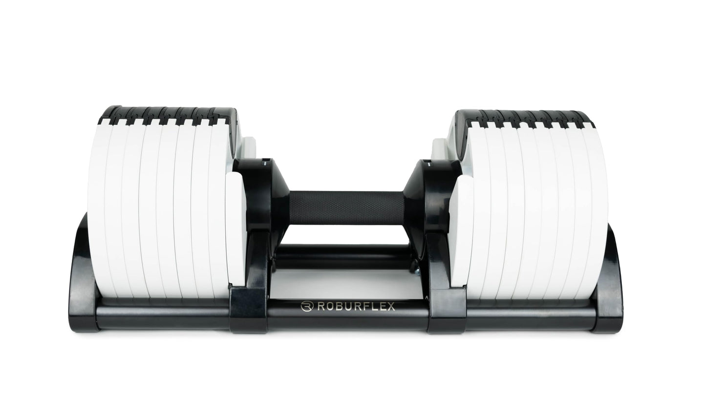 ROBURFLEX Adjustable Dumbbell (Single) 5-40/80lb, 5lb Increments, for Home Gym Fitness - Upto 20 weight settings (WHITE - 80LB)