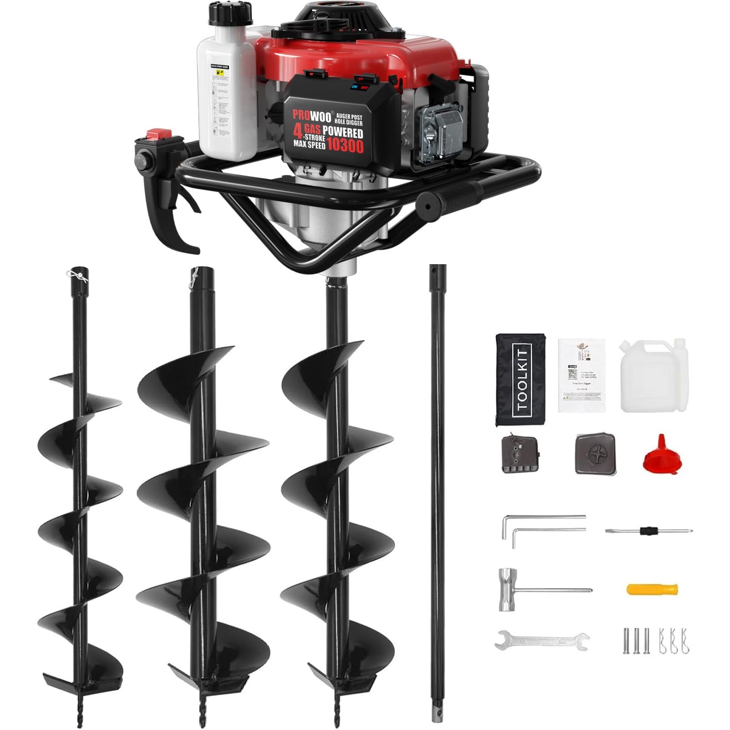 78CC Auger Post Hole Digger, 4 Stroke Gas Powered Earth Post Hole Digger with 2 Auger Drill Bits(6" & 8") + Extension Rods for Farm Garden Plant, Orange (78CC)