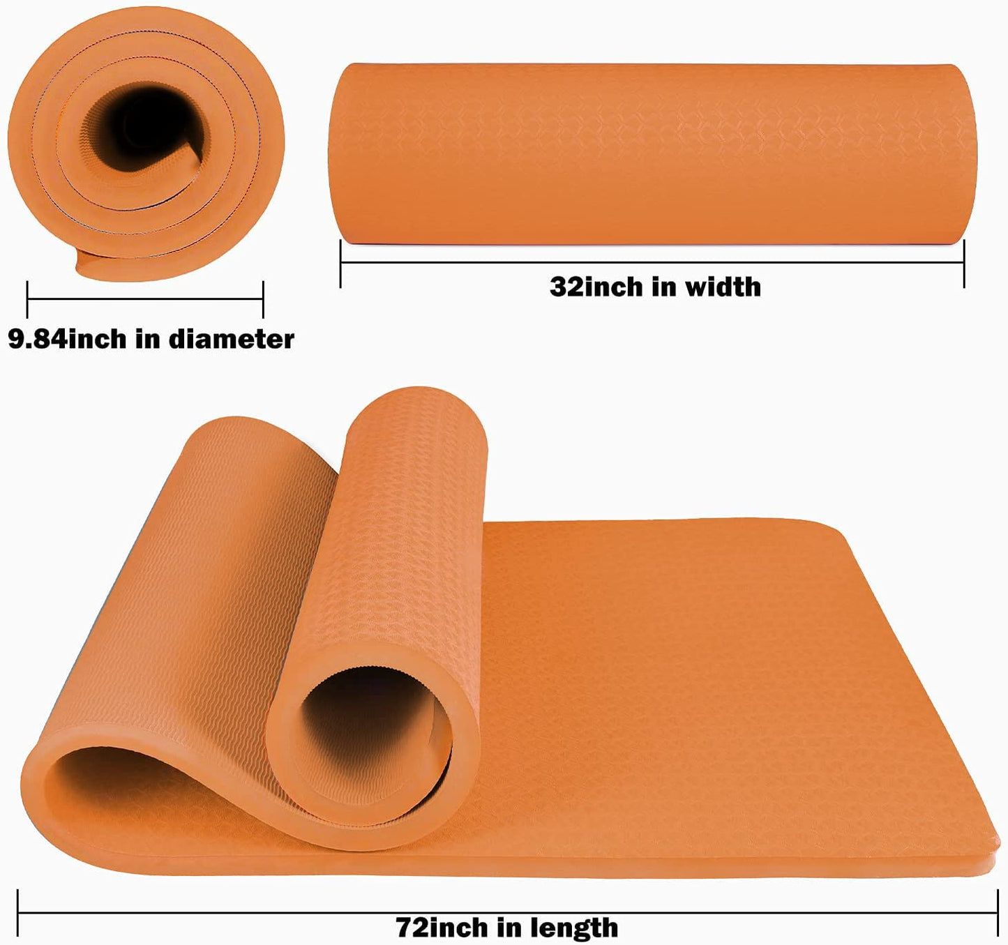 Hatha Yoga 4/5 inch TPE Yoga Mat Fitness & Exercise Mats Large Size 72"L x 32"W Non-Slip Anti-Tear For Women Men (Orange)
