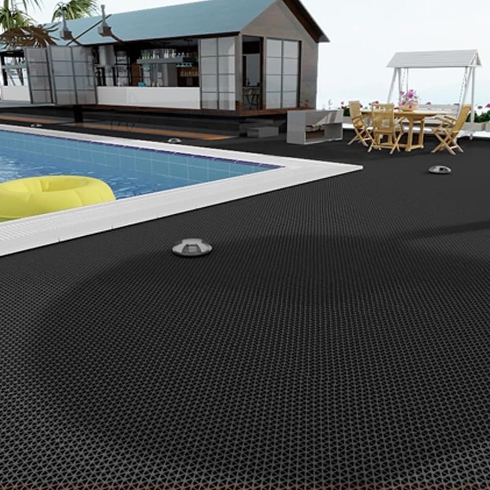 LC0908 PVC Drainage Floor Mat Non-Slip Commercial Wet Area Mat for Outdoor and Indoor Restaurant Kitchen Bar Swimming Pool Splash Matting Water Drain Flooring Mat (Black, 4FTX16.4FT)